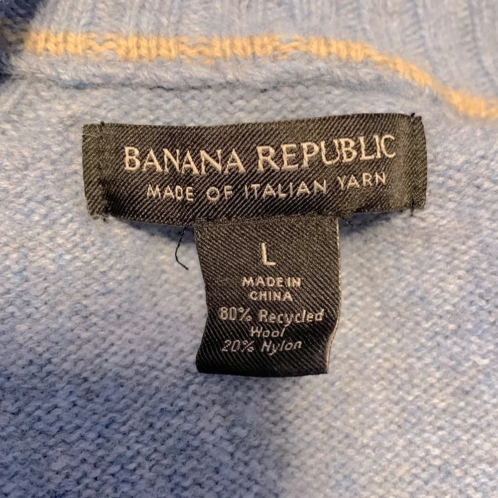 Banana republic mens size large blue wool 3/4 button up sweater Italian yarn